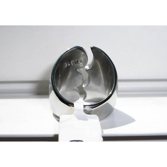 STAINLESS STEEL Open Front Epoxy Wave Ring - Picture 9 of 16